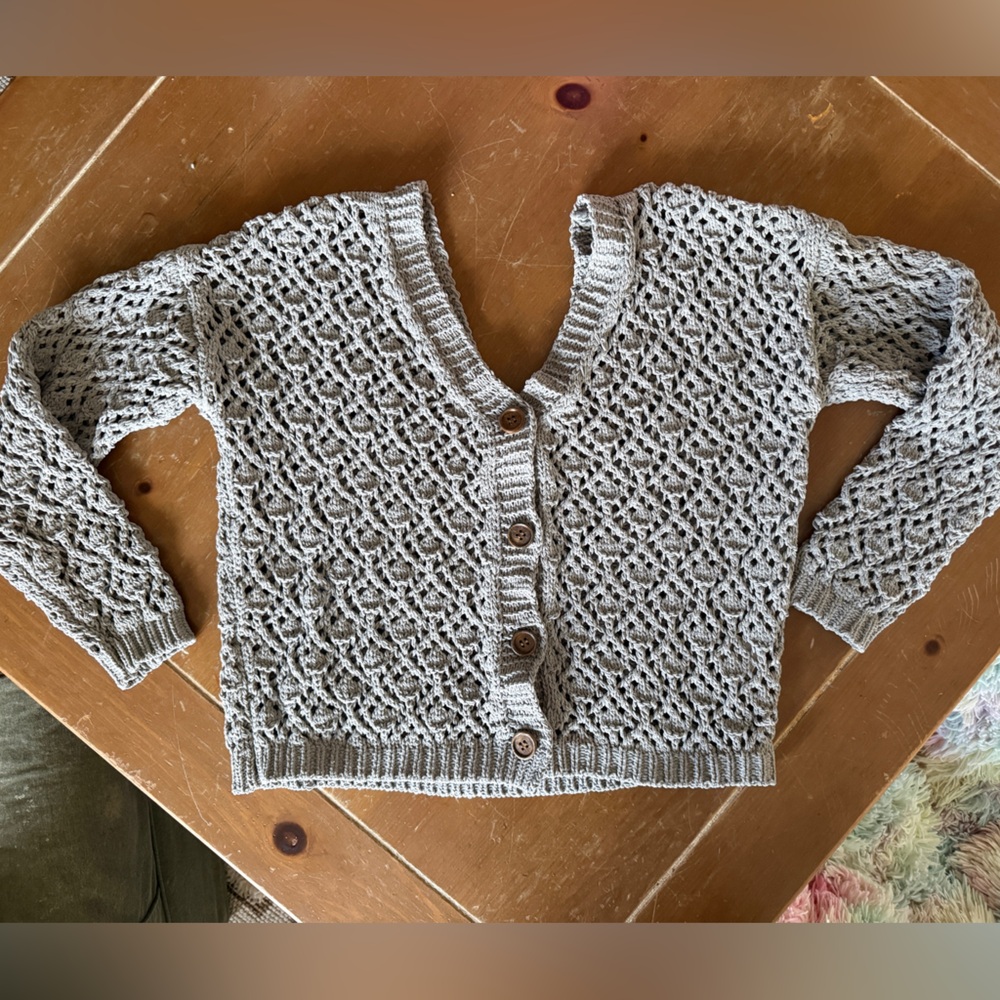 Open-Knit Button Sage green Front Cardigan Sweater
